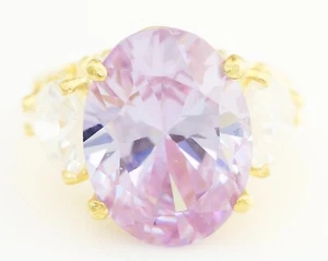 10k Yellow Gold Pink Ice Cocktail Ring w/ Heart CZ Accents Sz 6.5 - CP5 - Picture 1 of 9
