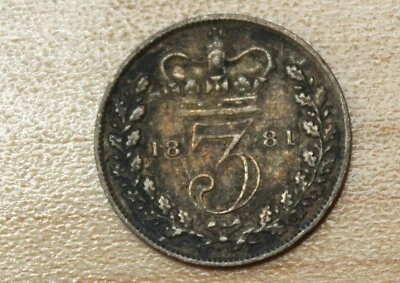 1881 Great Britain 3 Pence Silver  - Image 1 of 2