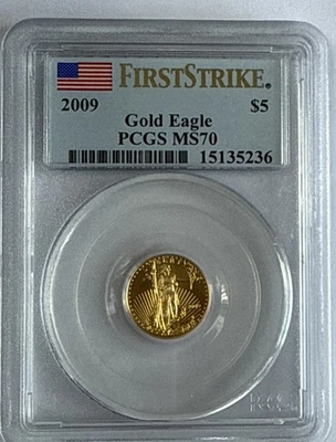 2009 $5 GOLD AMERICAN EAGLE. PCGS MS70 FIRST STRIKE - Image 1 of 4