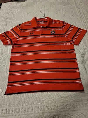 AUBURN UNIVERSITY Tigers UNDER ARMOUR POLO SIZE XL ORANGE Striped Heatgear - Image 1 of 4
