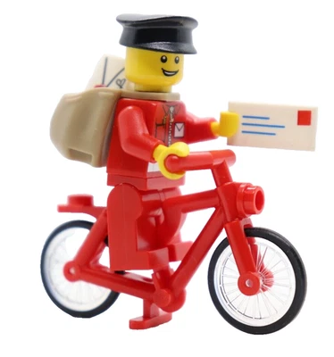 Postman Black Hat Red Bike 9348 City Town LEGO® Minifigure Mini Figure - Image 1 of 4
