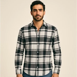 FRANK & EILEEN Finbar Flannel Button Down Shirt Black White Sz L {3W43} - Picture 1 of 5