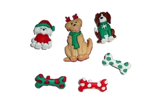Adorable Christmas Dogs & Bone Buttons Realistic Shank Buttons Embellishments - Picture 1 of 5