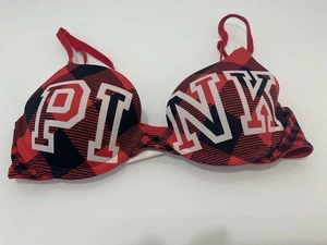 Reggiseno rosso ROSA Victoria Secret con logo a quadri taglia 32A - Foto 1 di 12