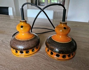 Zwei Keramik Hänge Leuchten, 1970er Jahre, Vintage, Retro Lampen, orange - Bild 1 von 4