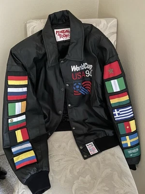 **De colección Raro** Chaqueta de Cuero Copa Mundial de Fútbol de Estados Unidos 1994 (Talla XL) Foto 1 de 2