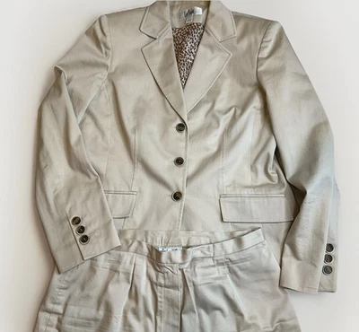 Traje Pantalón Le Suit Talla 10 Caqui Algodón Elástico Pierna Ancha Y2K  Foto 1 de 4