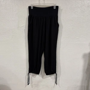 Pantalones de yoga capri negros DIBAOLONG para mujer con cordón jogger pierna ancha salón grandes - Imagen 1 de 7