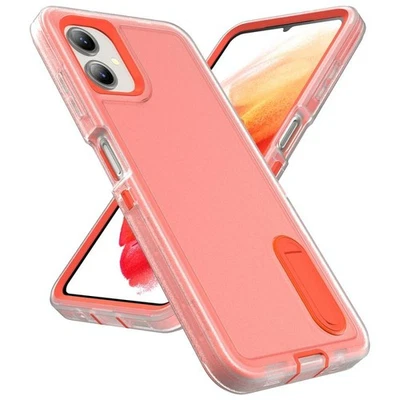 Custodia ibrida trasparente arancione per Samsung Galaxy A06 4G con supporto - Immagine 1 di 4