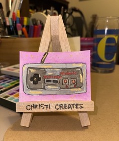 ACEO original painting watercolor - NES Controller