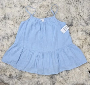 NWT CASLON × NORDSTROM GAUZE SWING TIERED TANK TOP SLEEVELESS BLOUSE BLUE Sz M - Picture 1 of 5