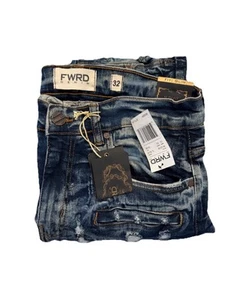 NWT FWRD Denim Men’s Distressed Paint Splatter Slim Fit Jeans Size 32x32 (685) - Picture 1 of 10