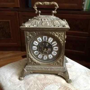 vintage Carriage clock,fireplace and table clock in cast brass case,Made Germany - Picture 1 of 3