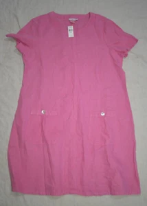 Hot Cotton Size XL Bright Pink 100% Linen Shift Dress Short Sleeves NWT MSRP $64 - Picture 1 of 6