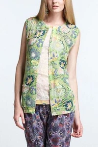 Anthropologie Sweater S GREGORY Vest WASABI Tunic Cardigan Cotton Floral NWT - Picture 1 of 3
