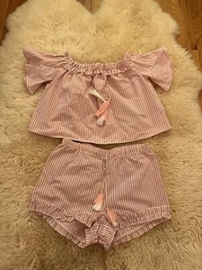 RAMPAGE Set Schulterfreies Oberteil Shorts Top Größe LARGE Shorts Medium rosa weiß neu mit Etikett - Bild 1 von 12