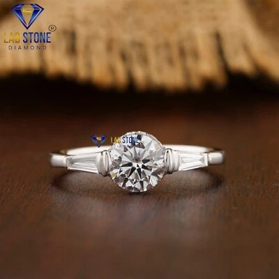 1.34 TDW Round & Tapered Baguette Lab Grown Diamond Simple Ring 18k White Gold - Image 1 of 4