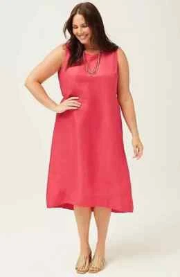 J. Jill Elliptical-Hem Size XLP Petite Strawberry Linen Blend A-Line Midi Dress - Image 1 of 4