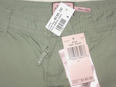 NEW JUICY COUTURE SHORTS SZ 4 X 9" HARD WOVEN IN PALM GREEN BERMUDA CUFFS $148 - Image 1 of 4