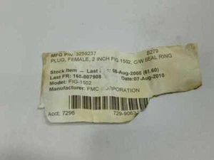 FMC 3259237 Female Plug 2 Inch Fig 1502 C/W Seal Ring FMC 2 1502 15000 CWP 32592 - Picture 1 of 6