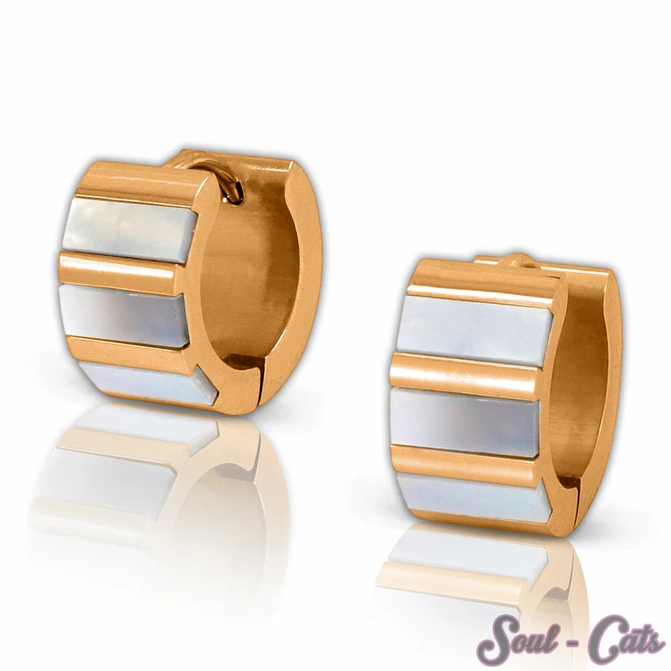 Creolen Perlmutt Edelstahl roségold Muschel schillernd Ohrring Klappverschluss - Bild 1 von 1