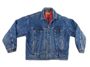 Vintage Levi's Medium Denim Trucker Jacke Büffel kariert Flanell gefüttert 70417 0814 - Bild 1 von 12