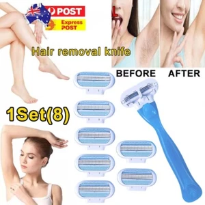 Hair Removal Tool Smooth Shaver Razor Tool Body Beauty Tool 1 Handle 8 Blades - Picture 1 of 13