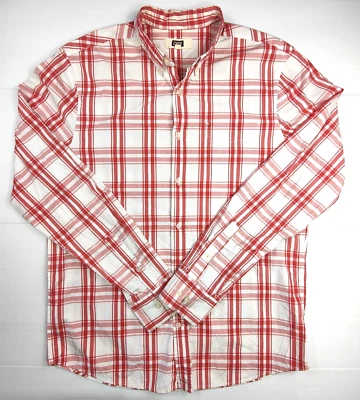 Elwood Men’s XL Long Sleeve Button-Up Red White Checkered Surf Shirt Y2K - Image 1 of 4