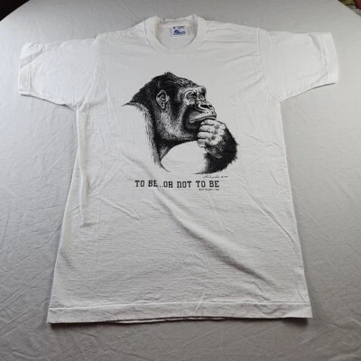 Camiseta De Colección Para Hombre Blanca Puntada Única Talla M Mono Pensando Ser o No Ser 1990 Foto 1 de 4