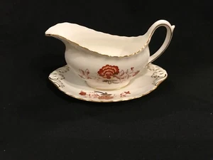 Royal Crown Derby porcelain BALI (ELY-CHELSEA) QUEEN ANNE Gravy boat &underplate - Picture 1 of 21