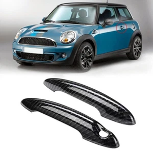 Car Carbon Fiber Black Door Handle Covers Fit MINI Cooper S R50 R53 R55 R56 - Picture 1 of 10