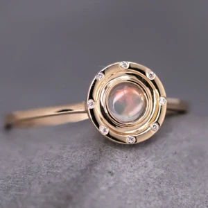 Radiant Halo Mexican Fire Opal Ring with Diamond Accents in 18K Yellow Gold - Picture 1 of 10