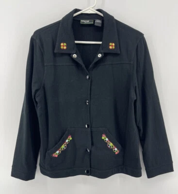 Chaqueta Onque Casuals Vintage Mujer Talla Grande Negra Floral Bordada Envío Rápido Foto 1 de 4