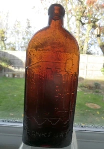 1 Pint Amber Frankfurt Warners Safe Cure Bottle Small Lettering on Frankfurt - Picture 1 of 7
