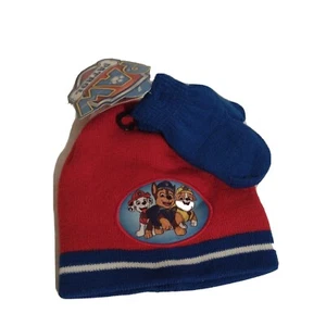 Nickelodeon Paw Patrol Hat & Mitten Toddler Boys' SET Red/Blue New With Tags - Picture 1 of 6