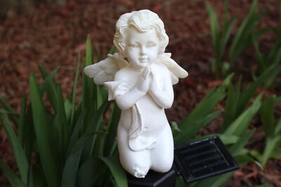 GARDEN LIGHT Solar Cherub Angel Statue Garden Yard Art LED Light Outdoor Lawn Pathway Decor