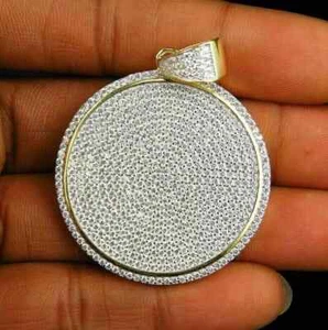 3.00Ct Round Good Cut Moissanite Medallion Men's Pendant 14K Yellow Gold Plated - Picture 1 of 7