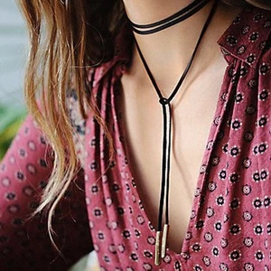 BLACK leather Choker/necklace/string. Silver, Free style. Wedding, Fancy dress. - Imagen 1 de 4