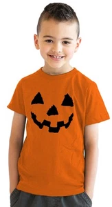 Youth Pumpkin Face T-Shirt Funny Halloween Shirt for Kids - Picture 1 of 6