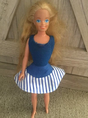 Traje de baño de leotardo azul real liso muñeca Barbie patrón y falda a rayas azules Foto 1 de 4
