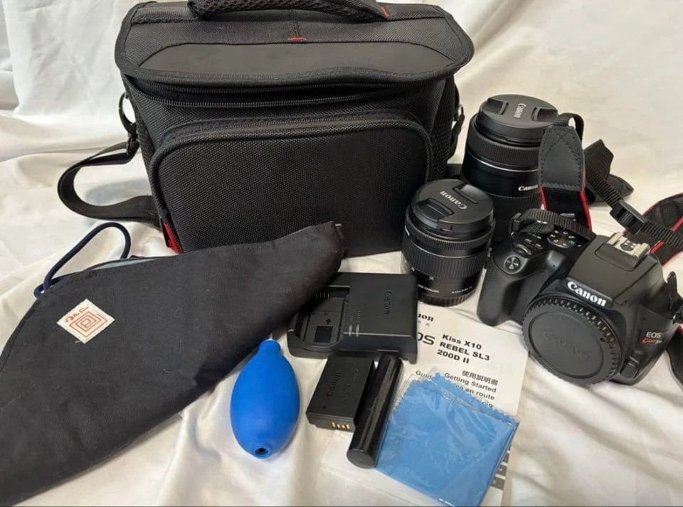 Canon EOS Kiss X10 DSLR Camera Double Zoom Kit 200D SL3 Used - Image 1 of 4