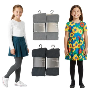 Mädchen warme Baumwollstrumpfhose schwarz & grau | weich dehnbar blickdicht Schulkleidung - Bild 1 von 23