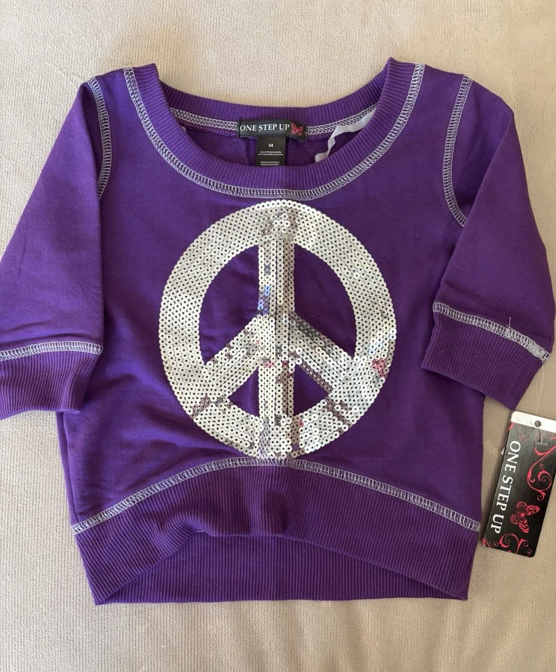 NWT Little Girls Sequined Peace Sign Cropped Sweatshirt Size 4 - Image 1 of 1