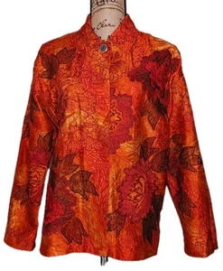CHICO'S (0) -Silk Fiery Floral Foliage Button-Up Jacket - Women's Small - Picture 1 of 4