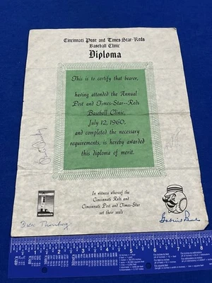 Vintage 1960 Cincinnati Reds Baseball Clinic Diploma Signed By 6 - Image 1 of 4
