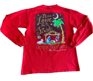 T-shirt manica lunga Simply Southern The King Is Born Christmas rossa donna M  - Foto 1 di 5