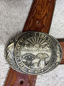 Hebilla de cinturón de vaquero + cinturón años 70 RARO. Corvette de cuero Ohio Tony Lama - Imagen 1 de 12