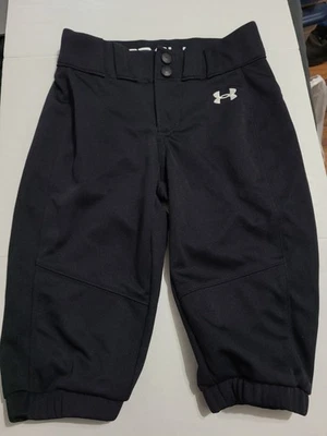 Under Armour Youth Girls Solid Black Softball Pants YXS 11" Inseam  - Image 1 of 3