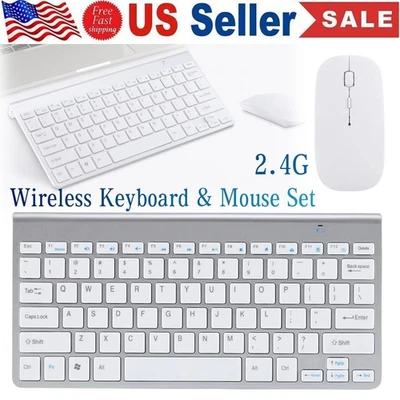 Wireless Keyboard And Mouse Set Waterproof 2.4G For Mac Apple PC Computer White - Image 1 of 4