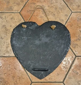 LARGE HEART SHAPED SLATE HANGING CHALKBOARD WITH CHALK REST - 35.5CM ACROSS - Picture 1 of 3